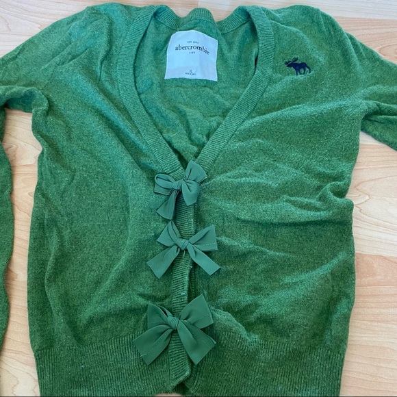 Abercrombie kids Vintage Green Bow Diamond Cardigan Sweater girls XL (0126) - Picture 2 of 12